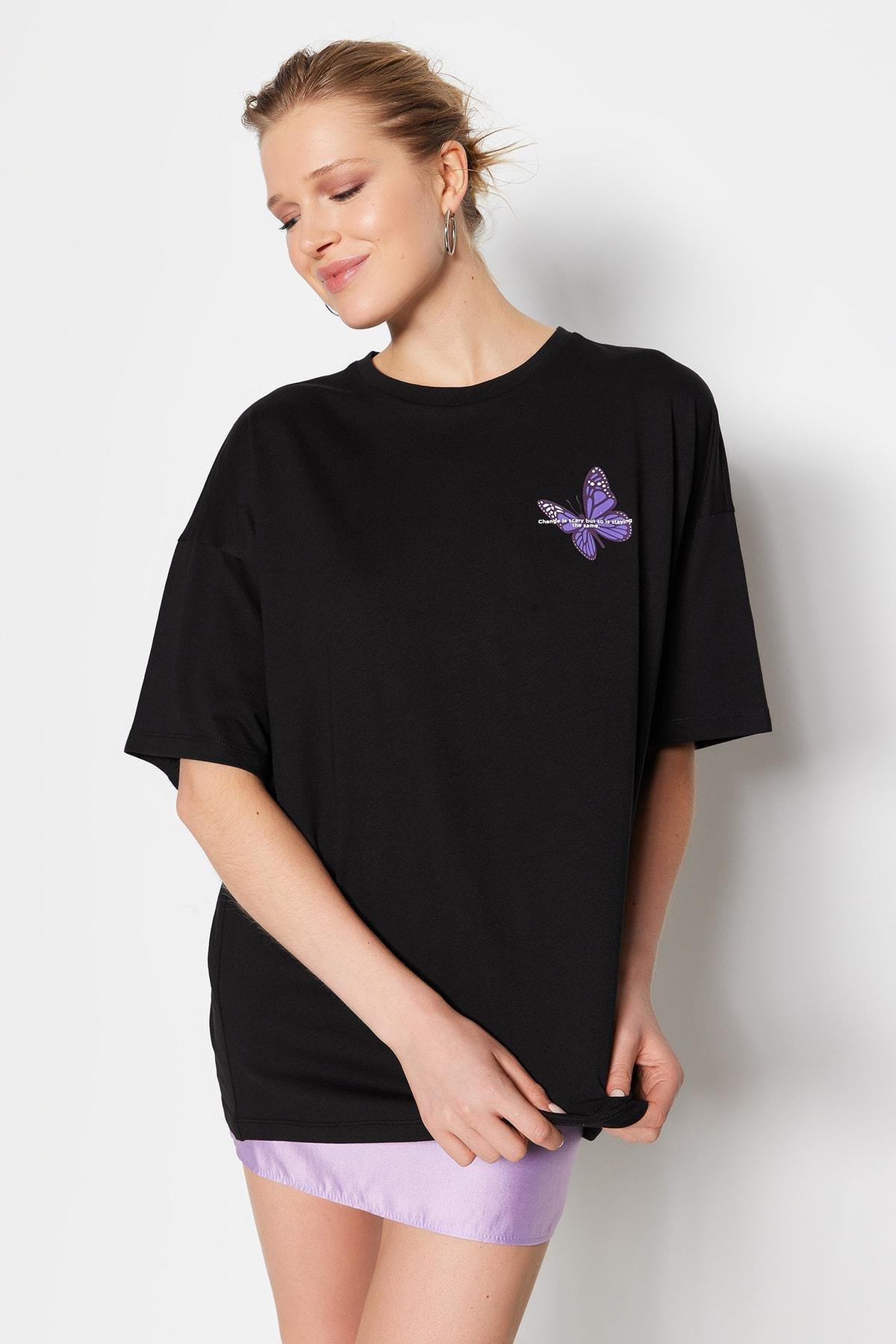 Black Graphic Oversize T-Shirt, , large image number 10