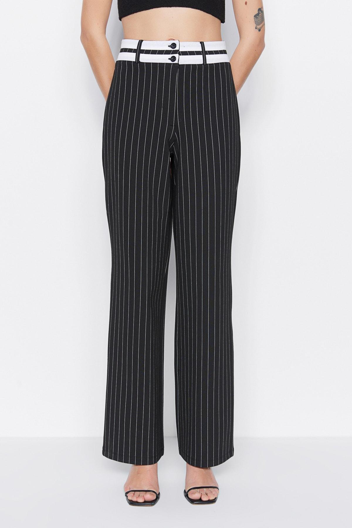 Trendyol - Black Striped Straight Pants