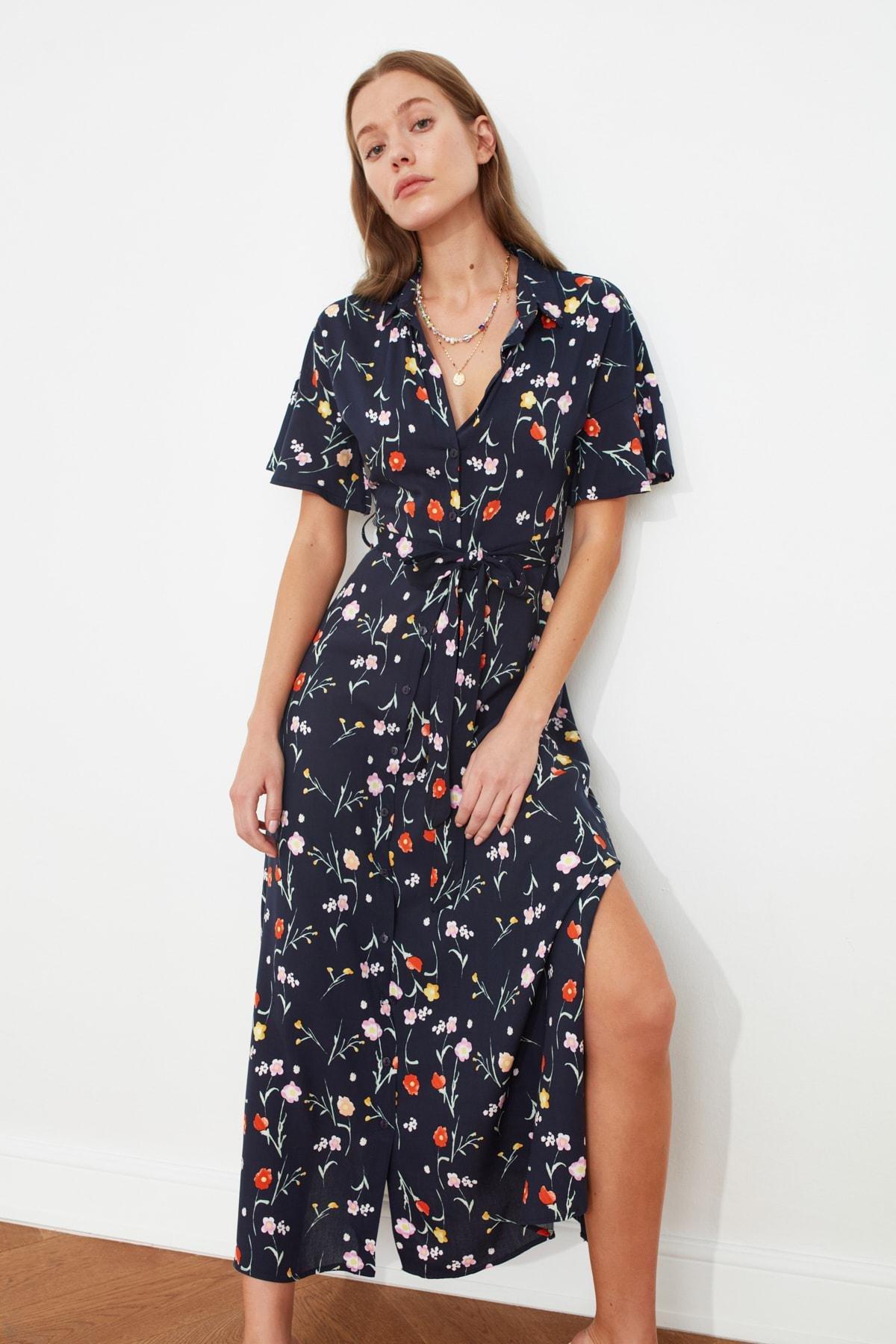 Navy Shirt Midi Dress, , large image number 0