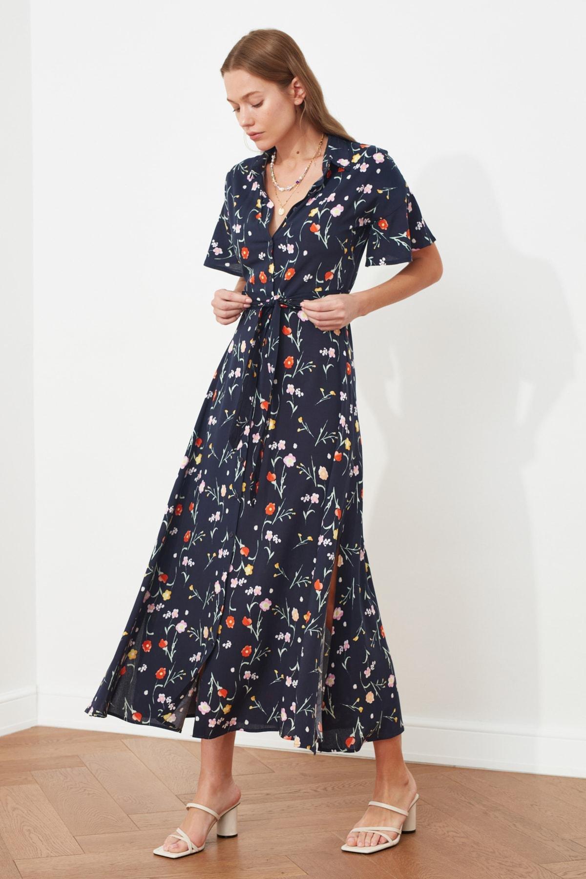Navy Shirt Midi Dress, , large image number 1