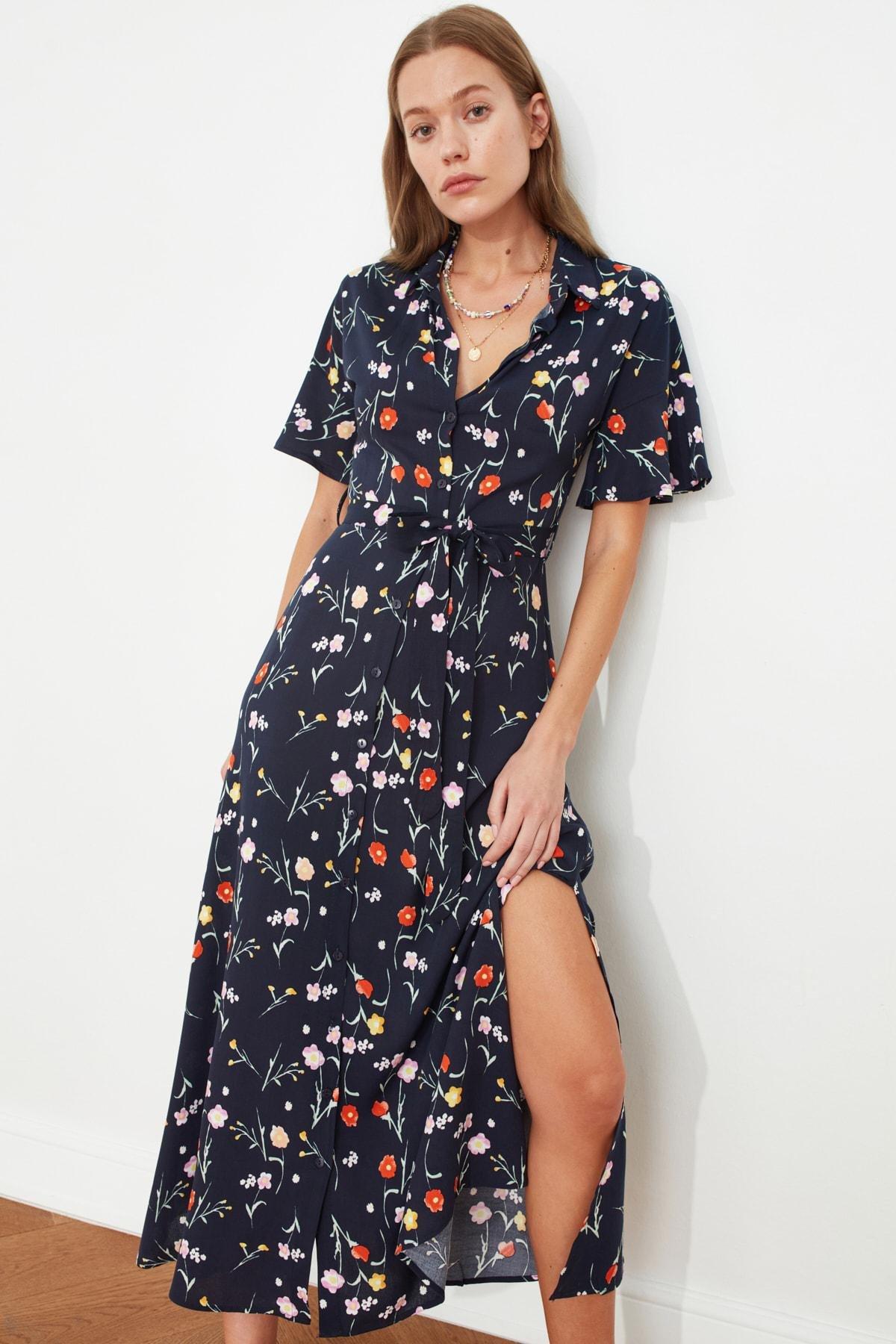 Navy Shirt Midi Dress, , large image number 2