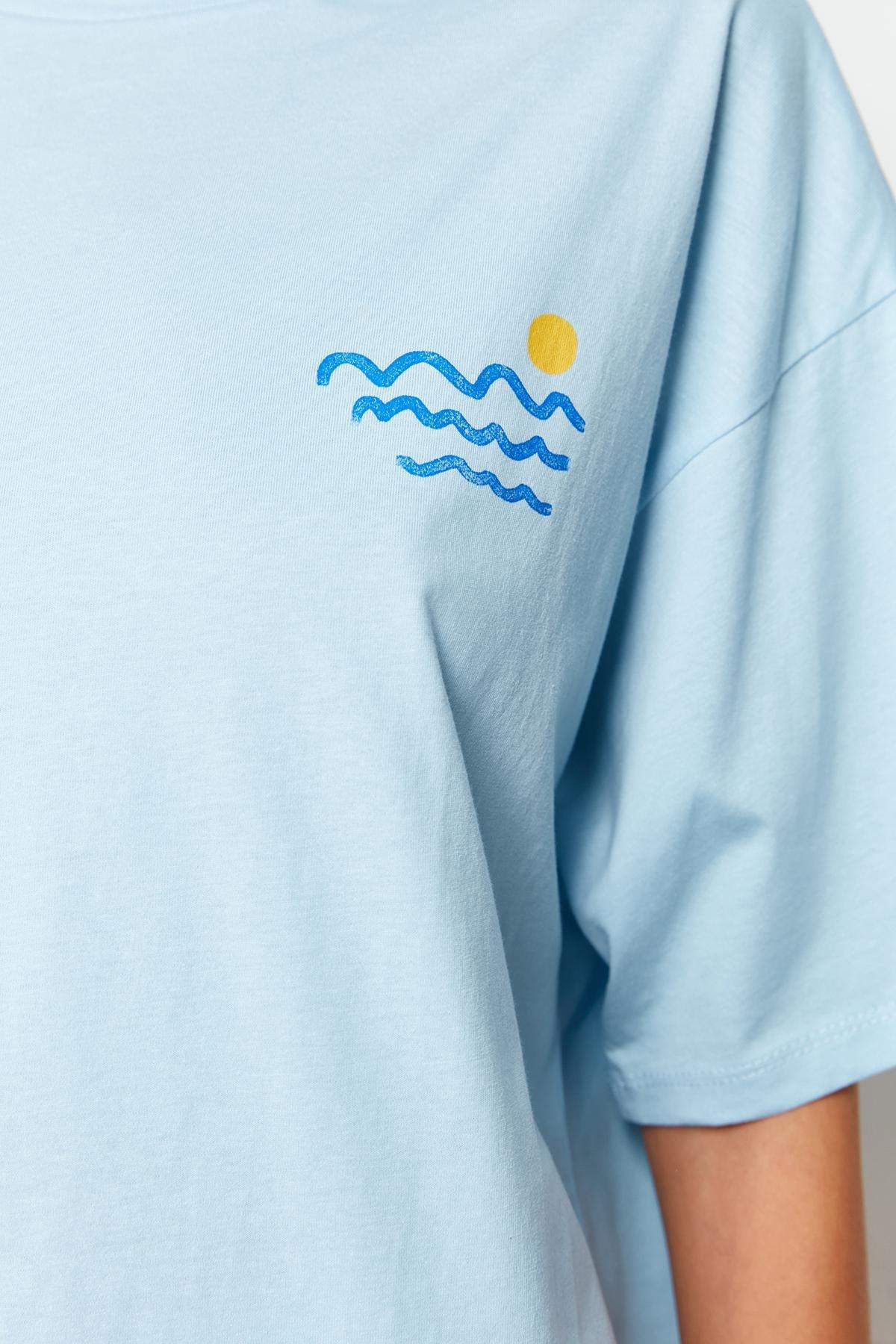 Blue Printed Boyfriend T-Shirt, , large image number 7