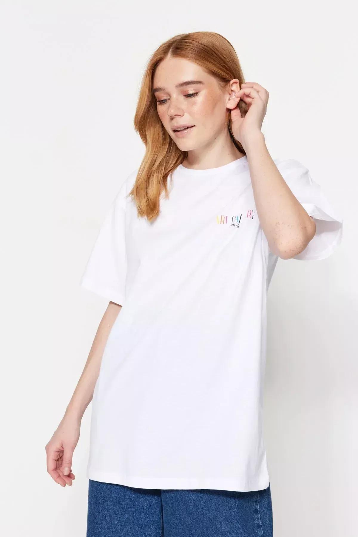 White Graphic Boyfriend T-Shirt, , large image number 6