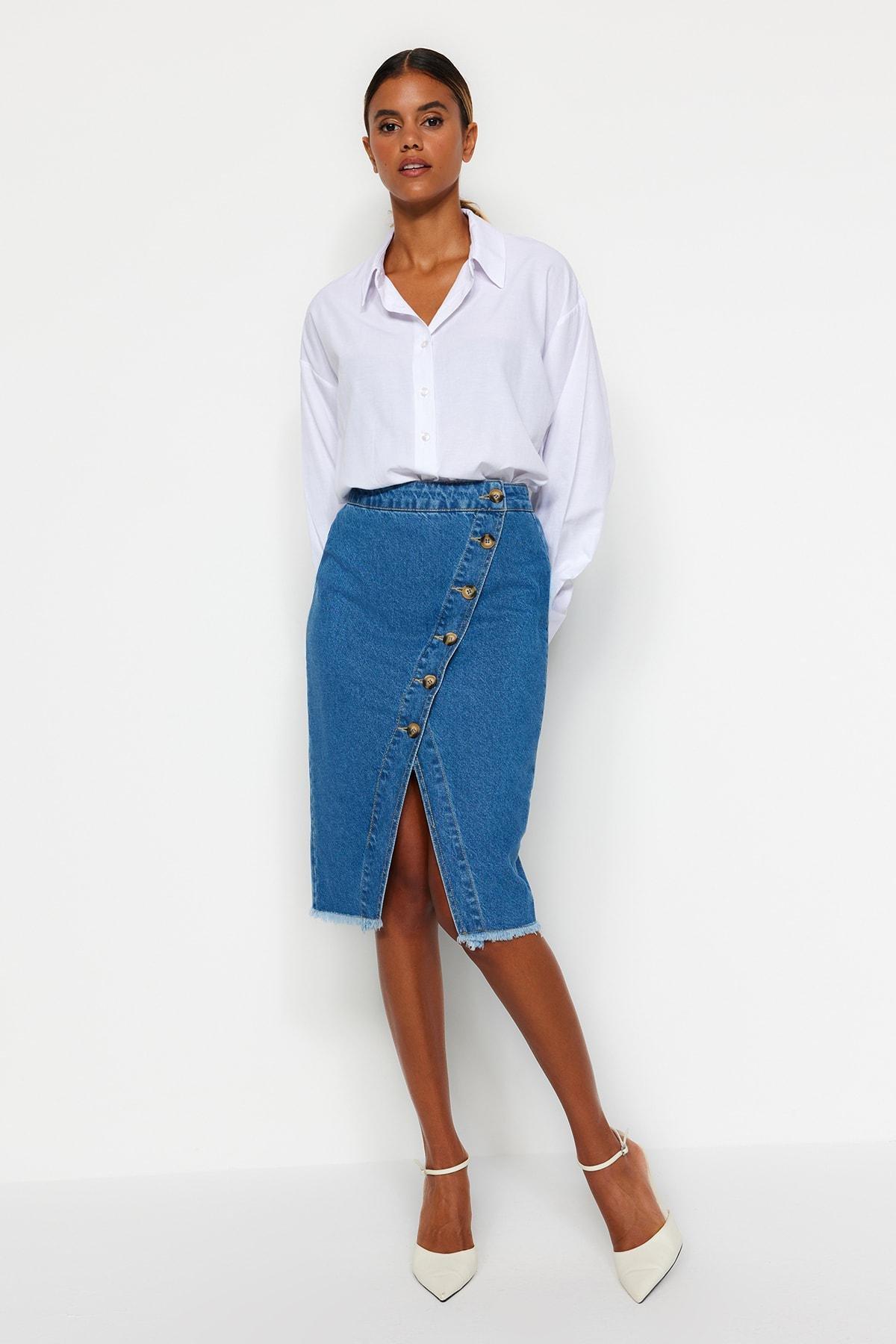 Blue Midi Skirt, Blue, large image number 0