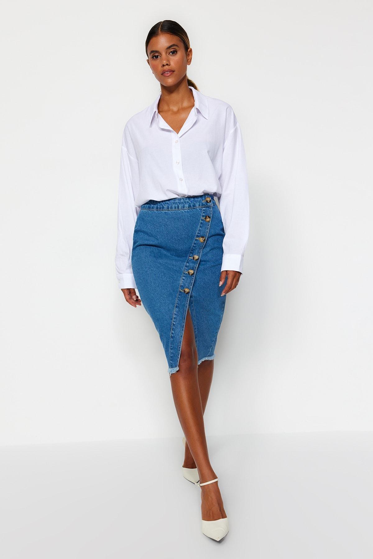 Blue Midi Skirt, Blue, large image number 1