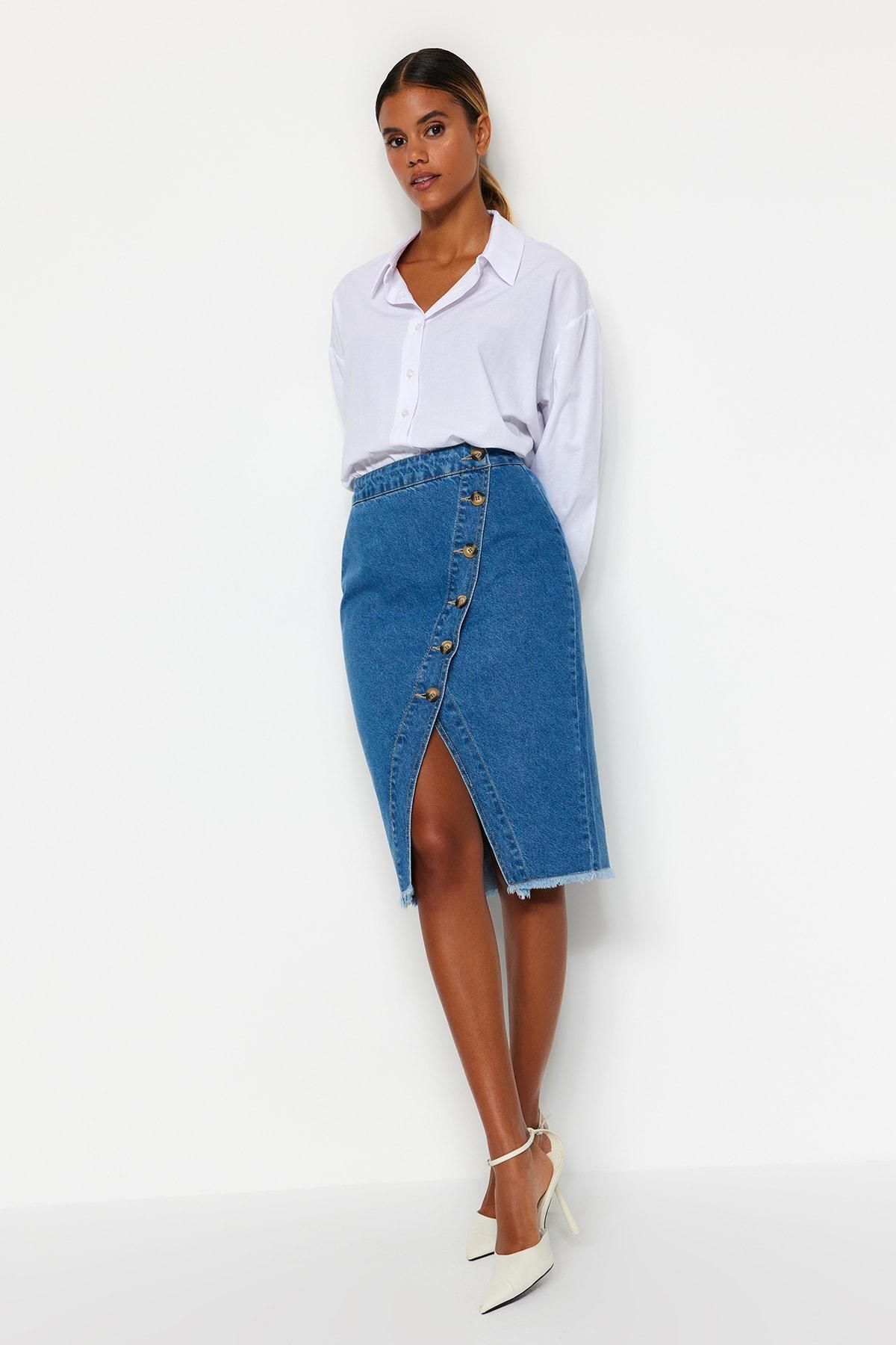 Blue Midi Skirt, Blue, large image number 2
