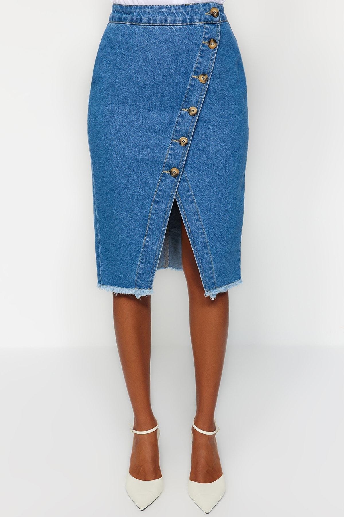 Blue Midi Skirt, Blue, large image number 3