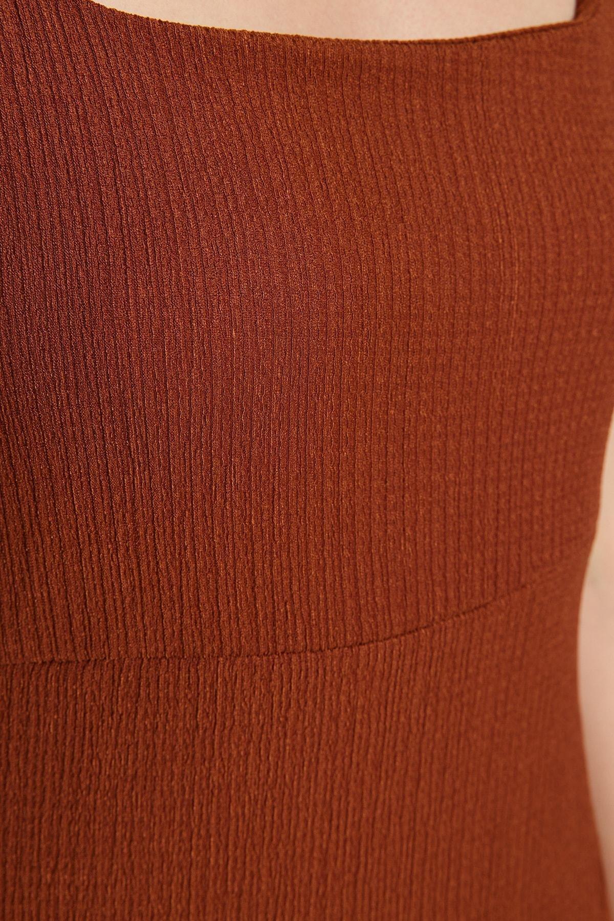 Brown Square Collar A-Line Dress, , large image number 3