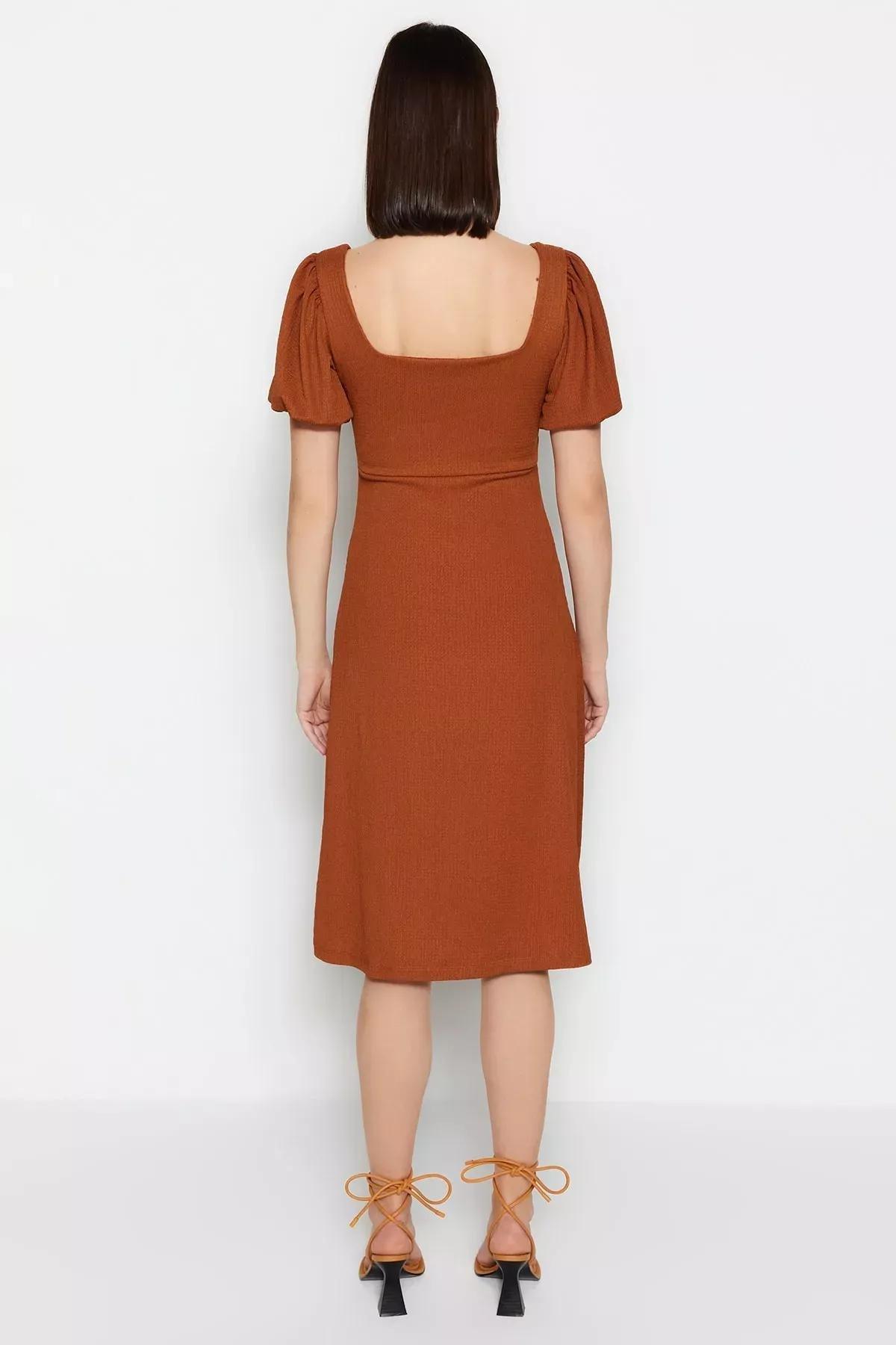 Brown Square Collar A-Line Dress, , large image number 5