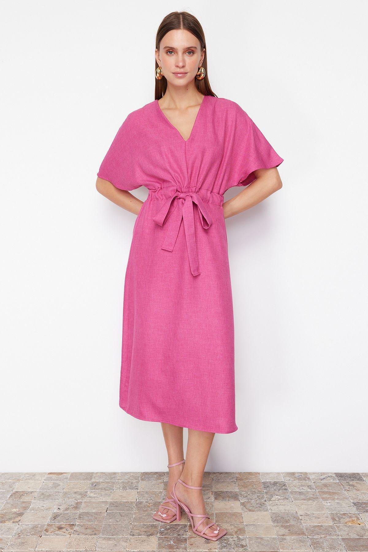 Fuchsia A-Line Brunch Midi Dress, , large image number 0