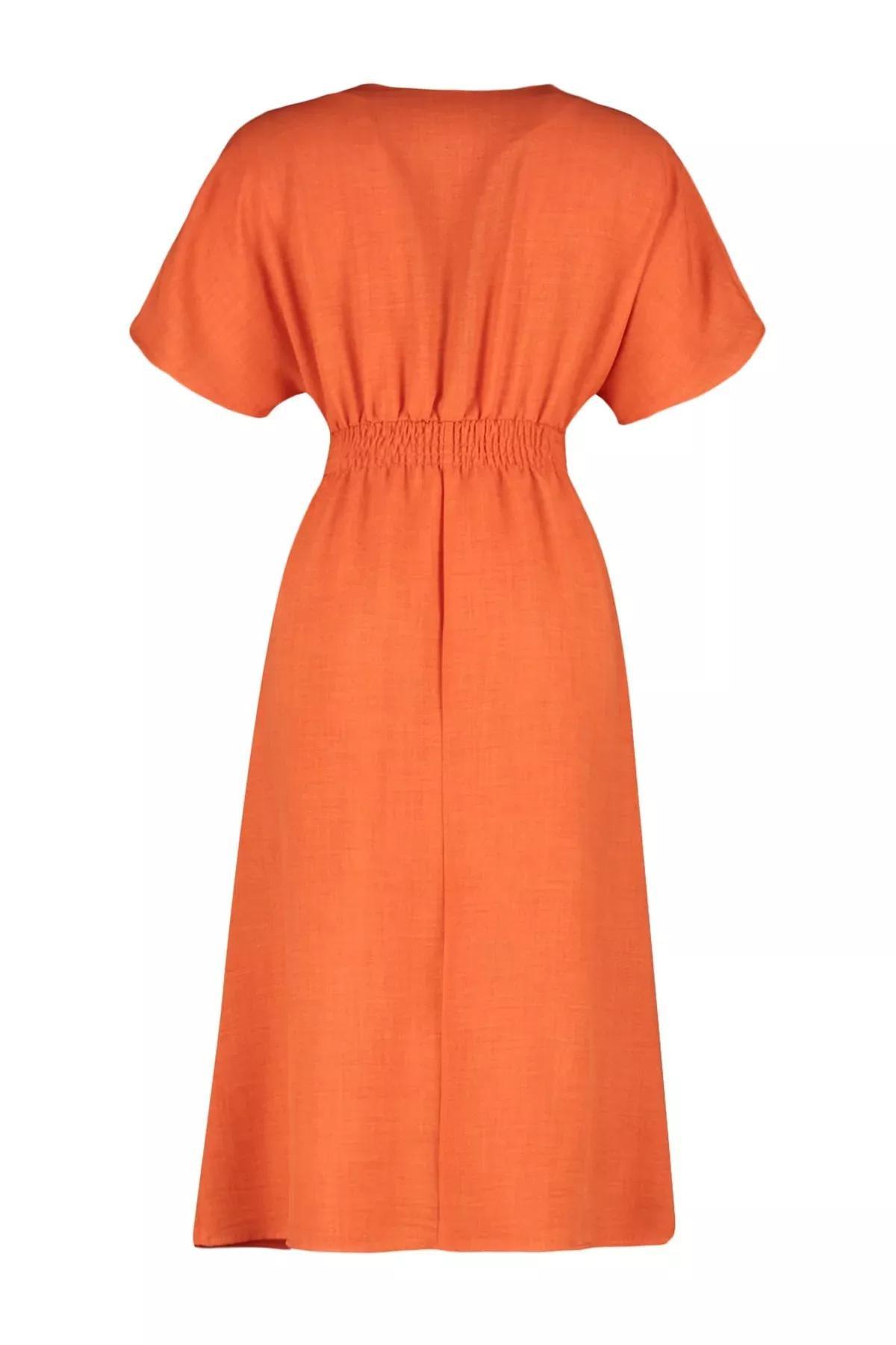 فستان بقصة على شكل حرف A بفتحة رقبة V، برتقالي, Orange, large image number 7
