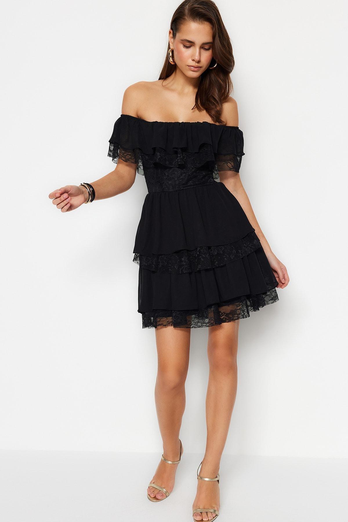Black Off-Shoulder Skater Dress, , large image number 0