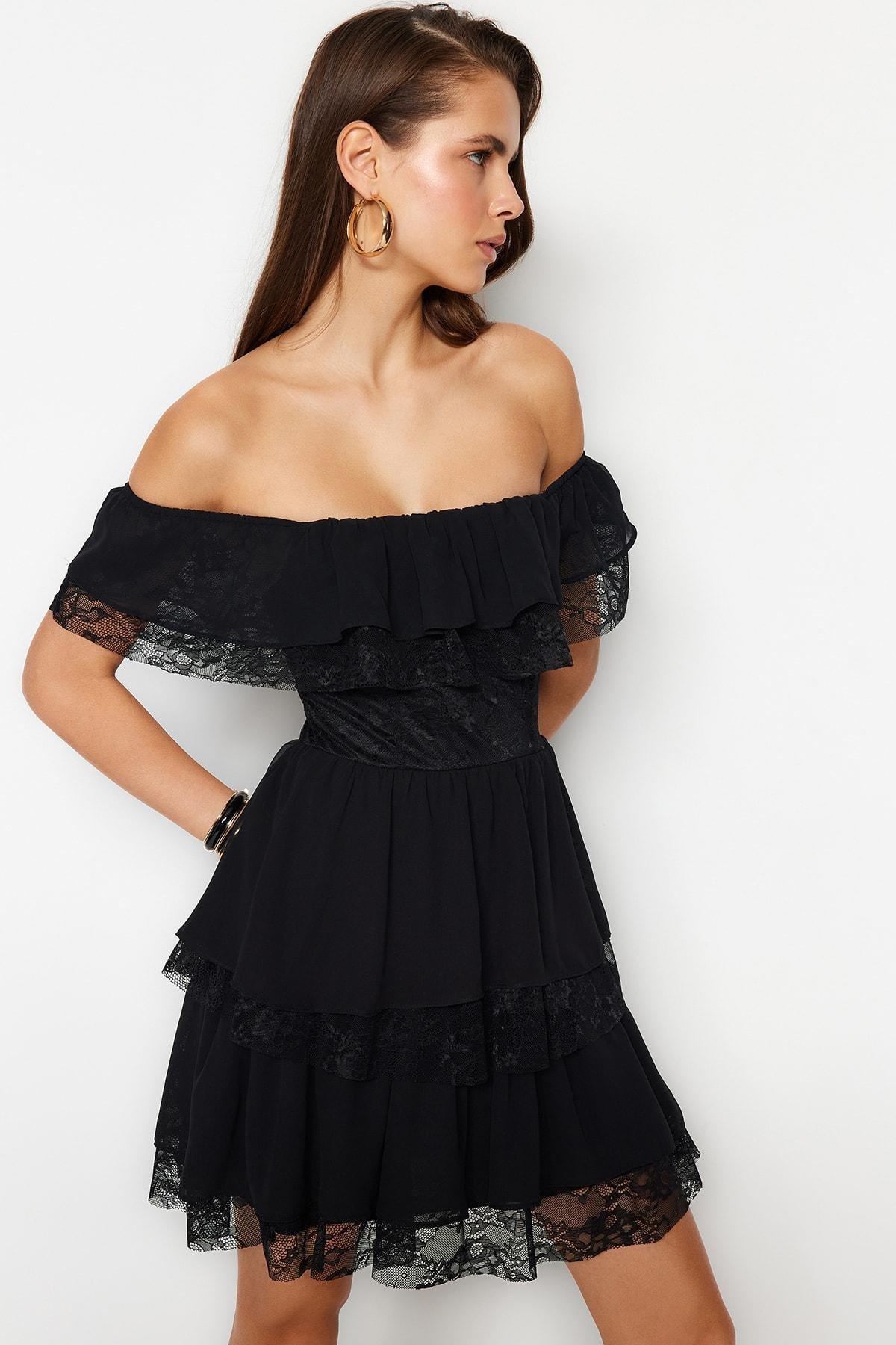 Black Off-Shoulder Skater Dress, , large image number 1