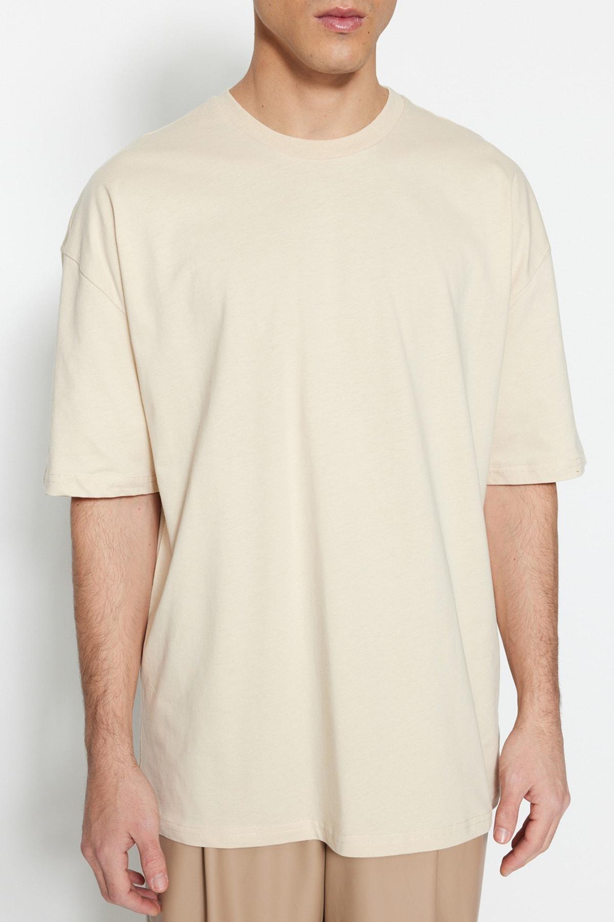 Beige Tropical Oversize T-Shirt, , large image number 0