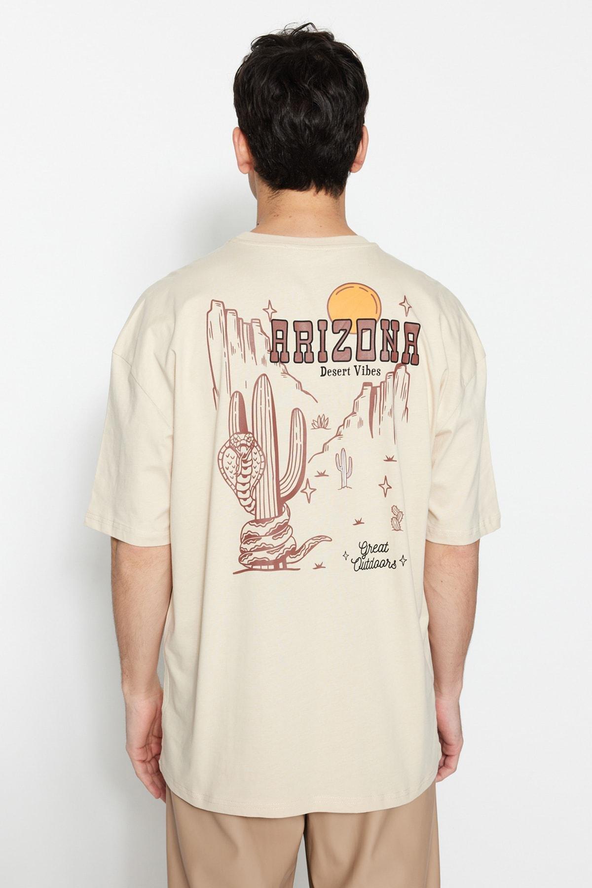 Beige Tropical Oversize T-Shirt, , large image number 2