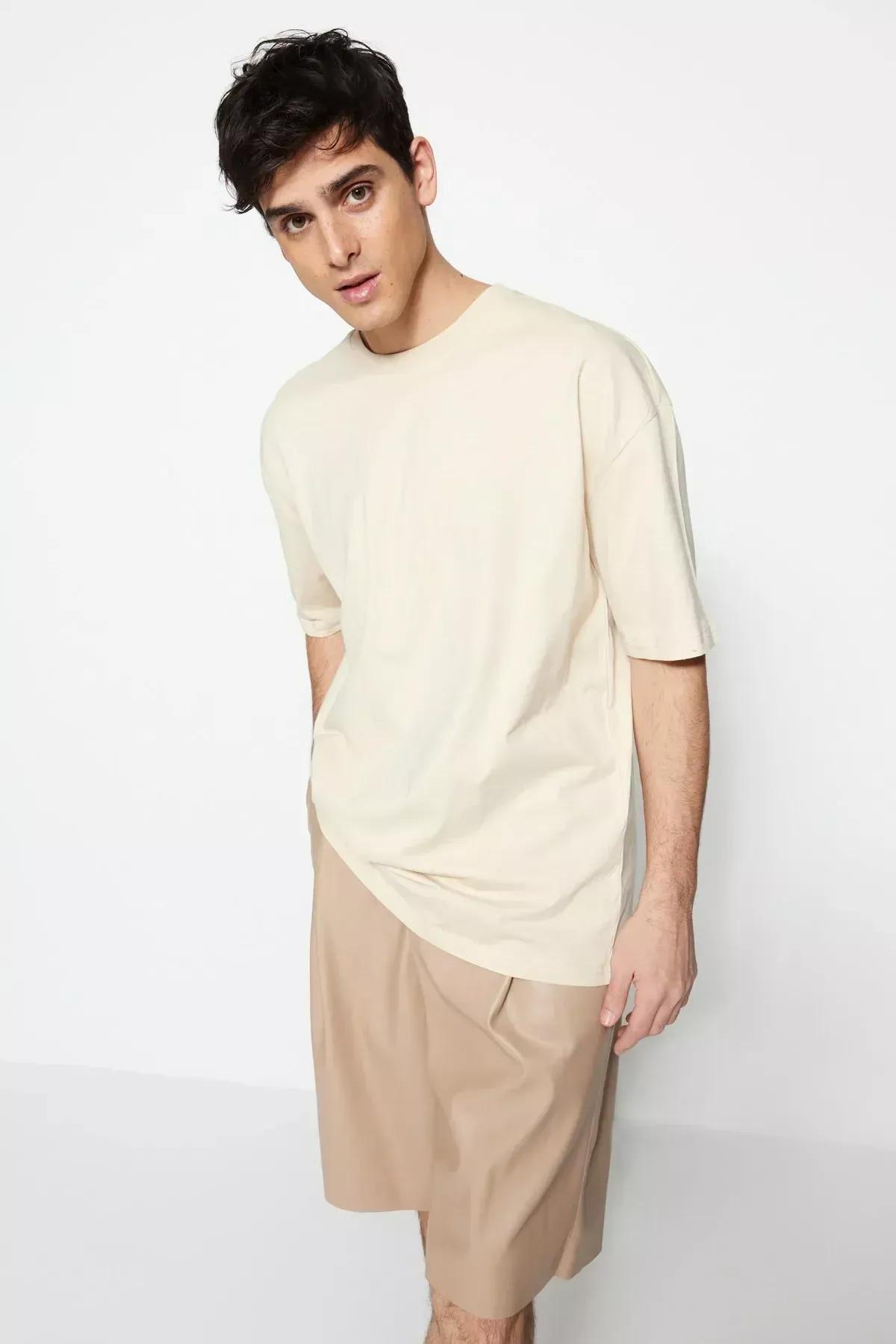 Beige Tropical Oversize T-Shirt, , large image number 2