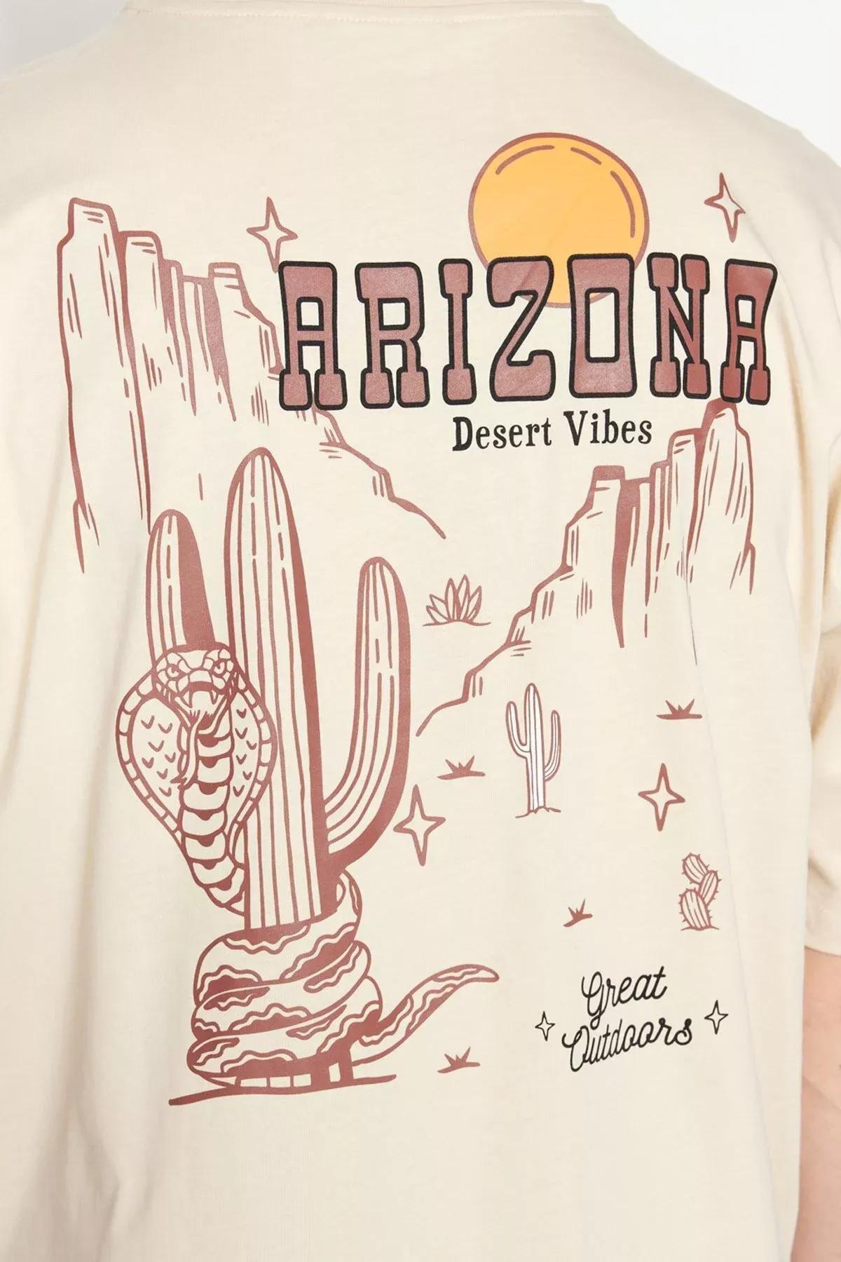 Beige Tropical Oversize T-Shirt, , large image number 5