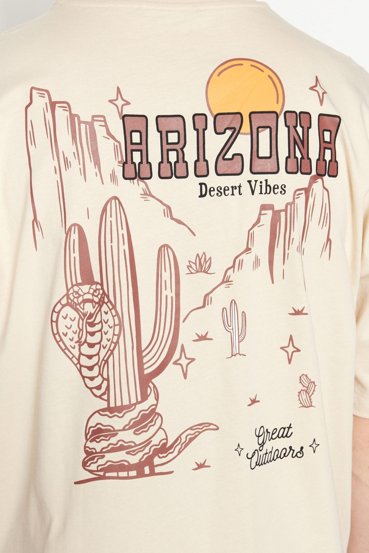 Beige Tropical Oversize T-Shirt, , large image number 7