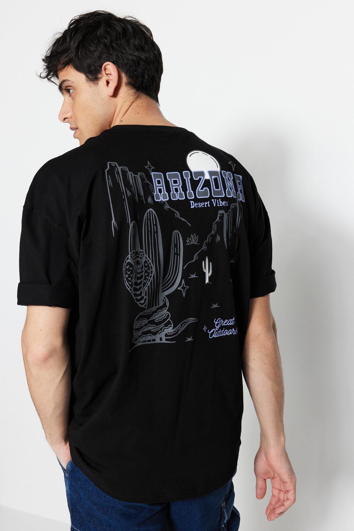 Black Tropical Oversize T-Shirt, , large image number 0