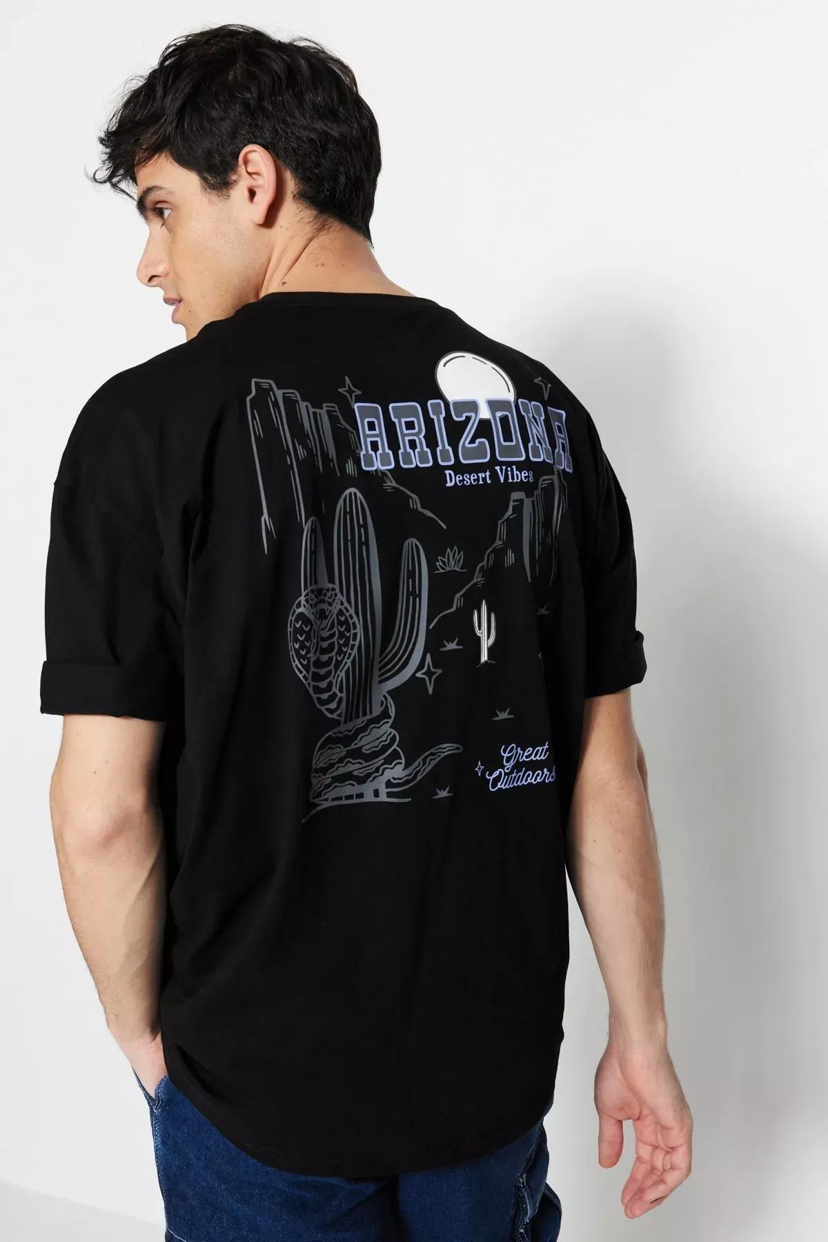 Black Tropical Oversize T-Shirt, , medium