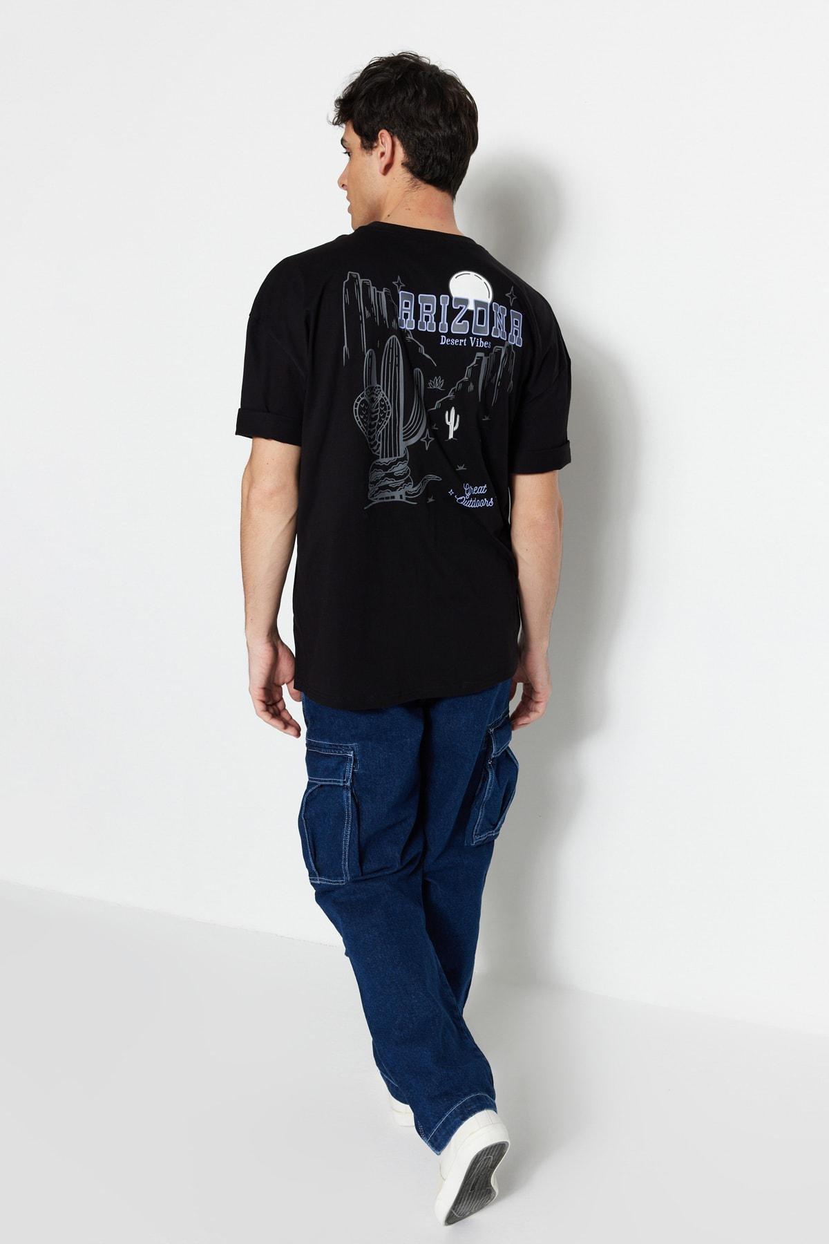 Black Tropical Oversize T-Shirt, , large image number 1