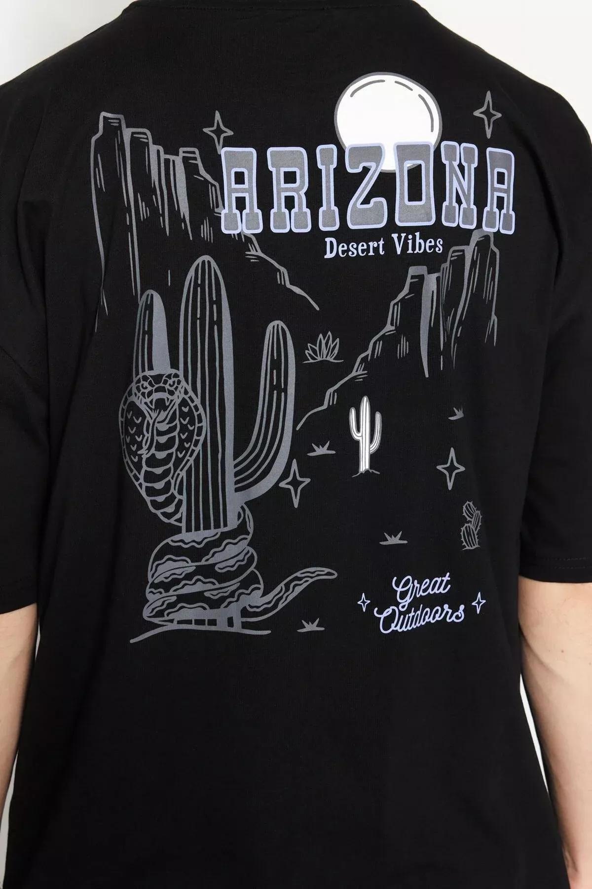 تيشيرت بقصة فضفاضة مزين بنقشة استوائية، أسود, Black, large image number 4