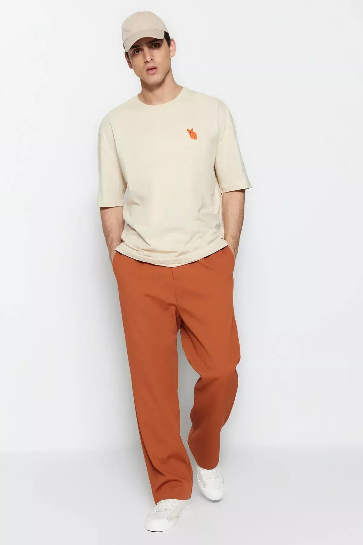 تيشيرت بقصة فضفاضة مزين بطبعة، بيج, Beige, large image number 4