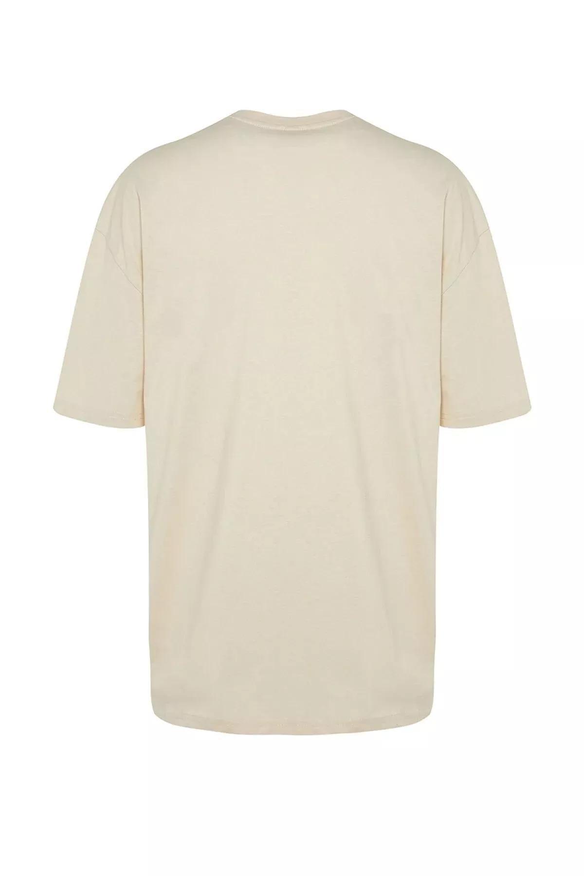 تيشيرت بقصة فضفاضة مزين بطبعة، بيج, Beige, large image number 6