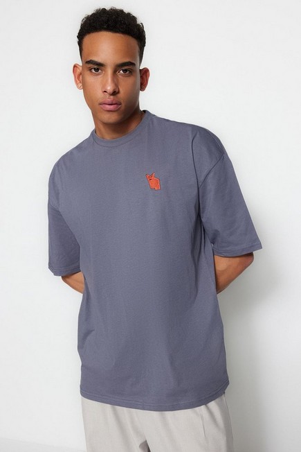 Trendyol - Gray Printed Oversize T-Shirt