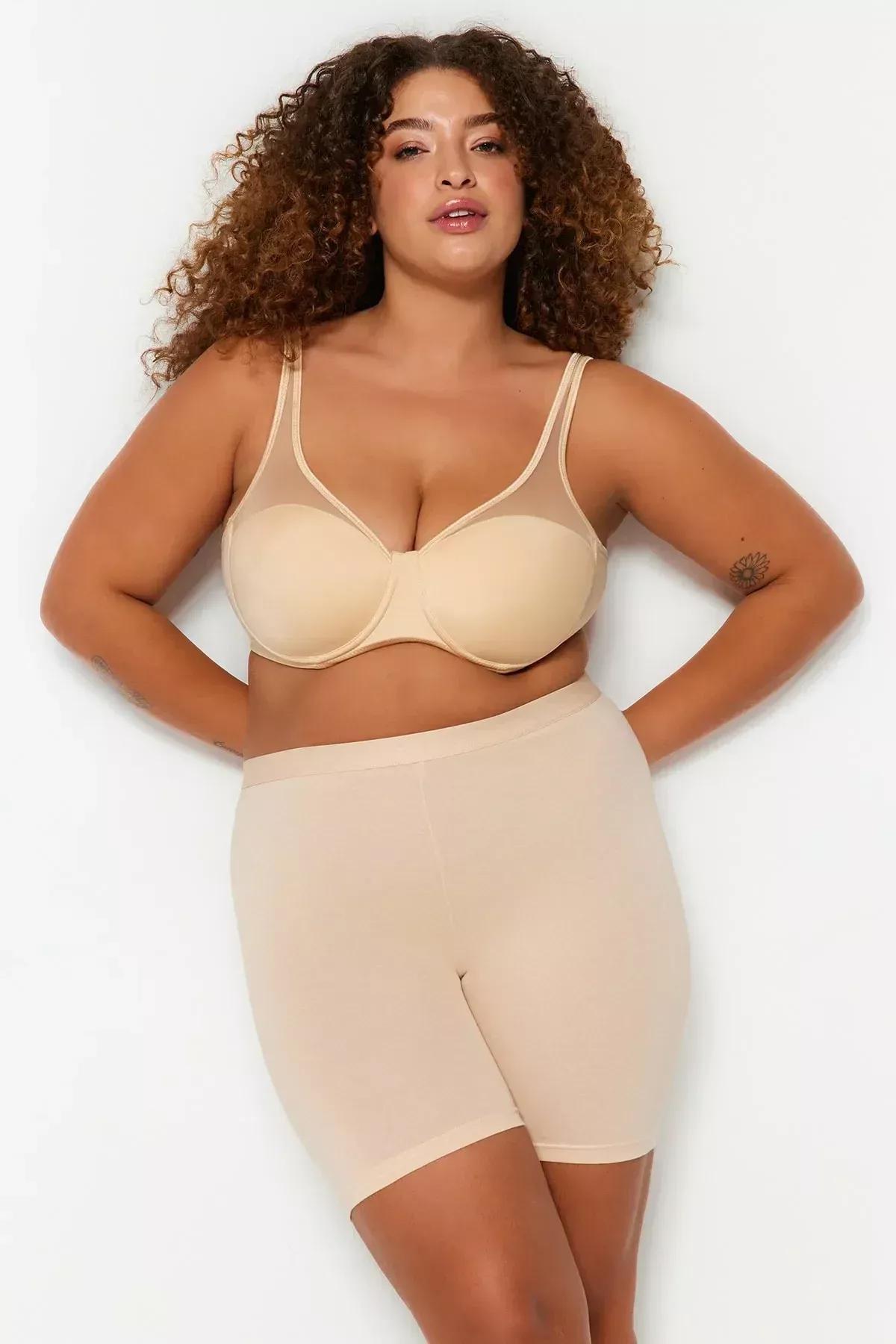Beige High Waist Plus Size Leggings, Beige, large image number 0