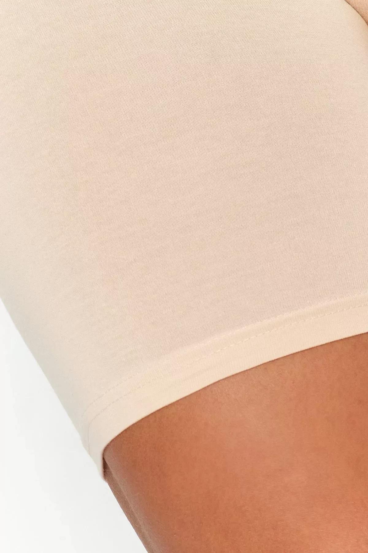 Beige High Waist Plus Size Leggings, Beige, large image number 4