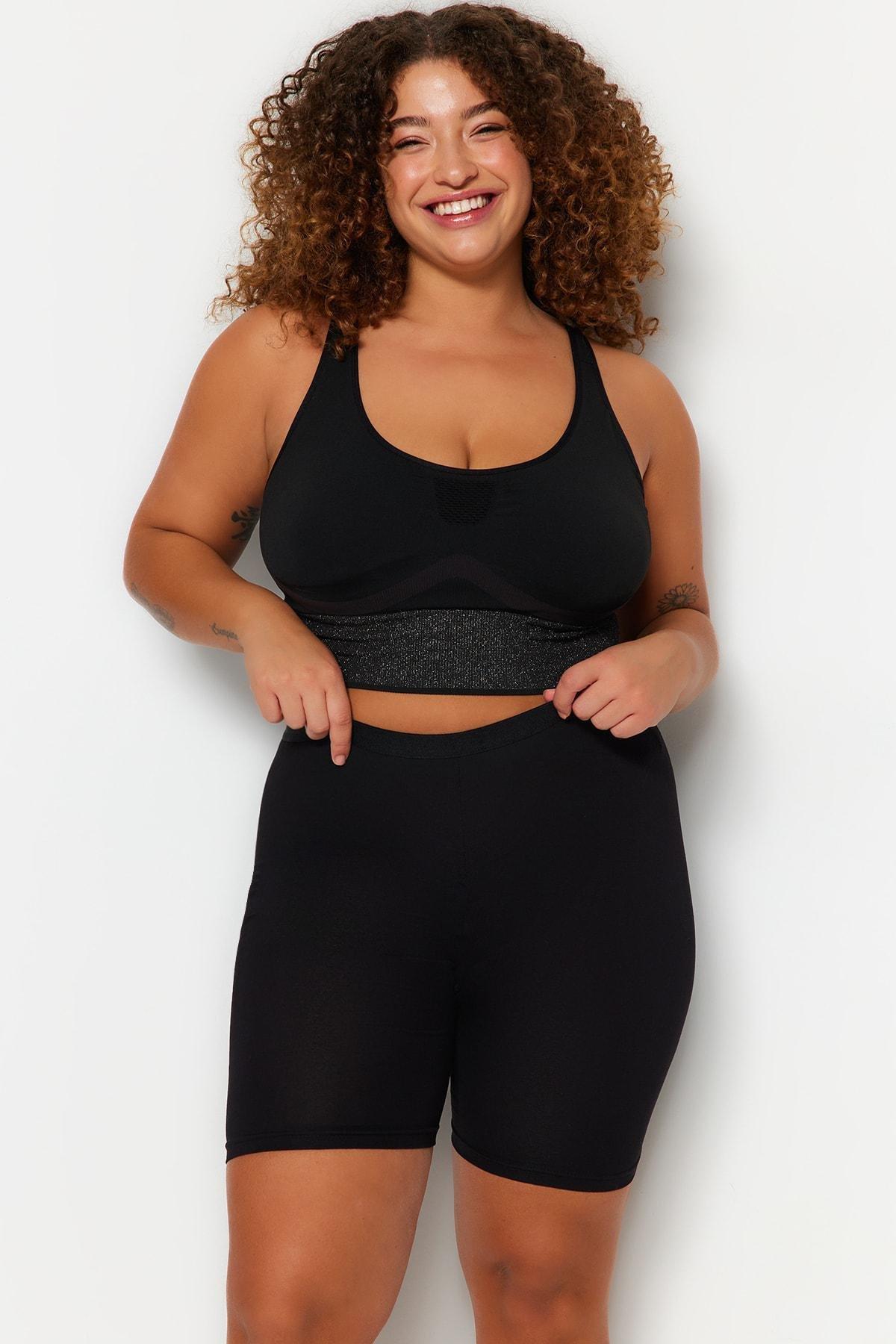 Black High Waist Plus Size Leggings, , large image number 1