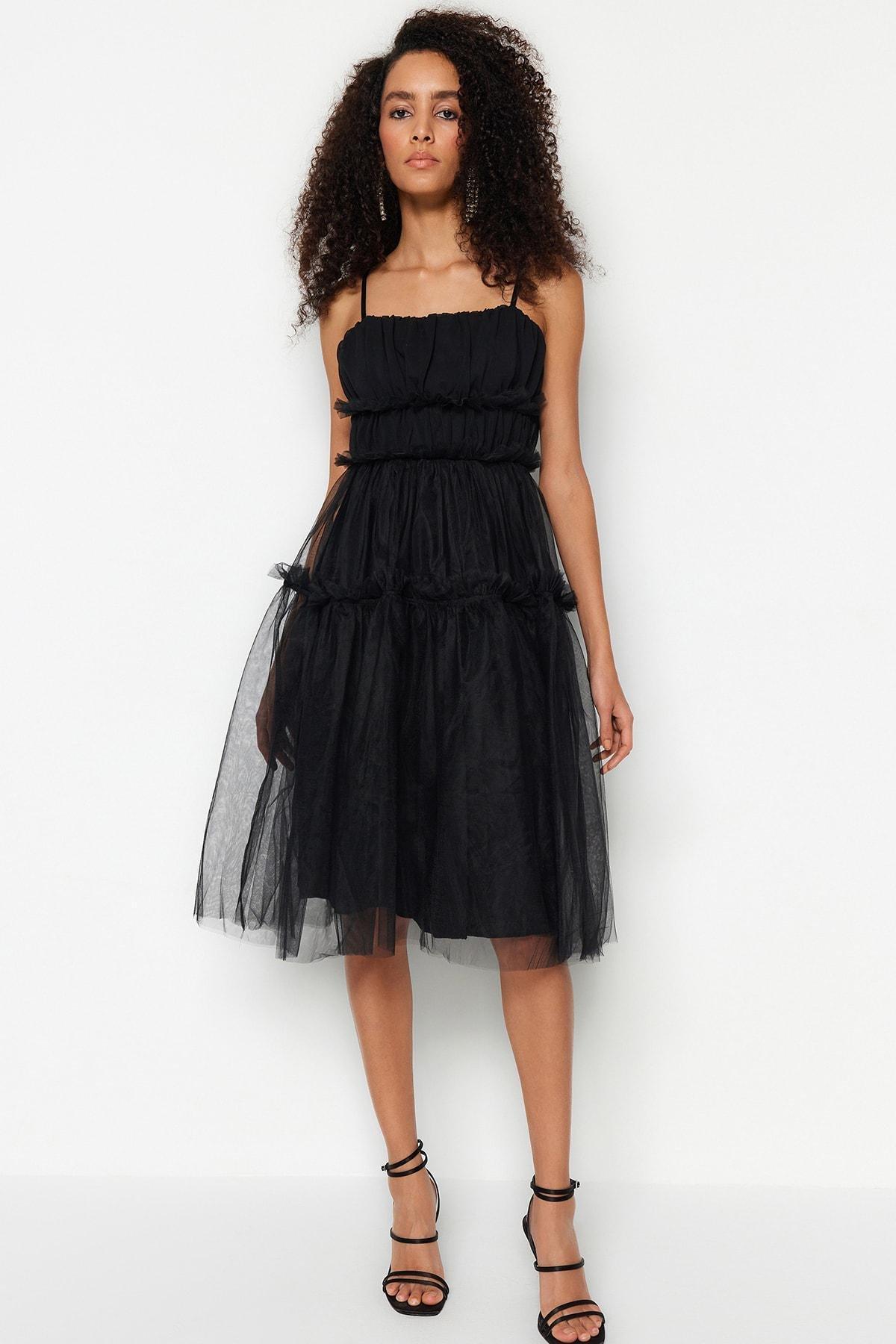Black Square Collar Skater Dress, , large image number 2