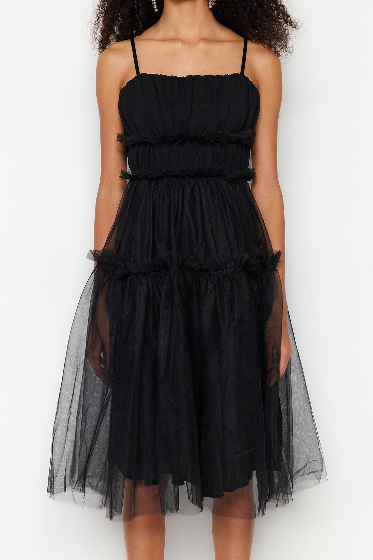 Black Square Collar Skater Dress, , large image number 3