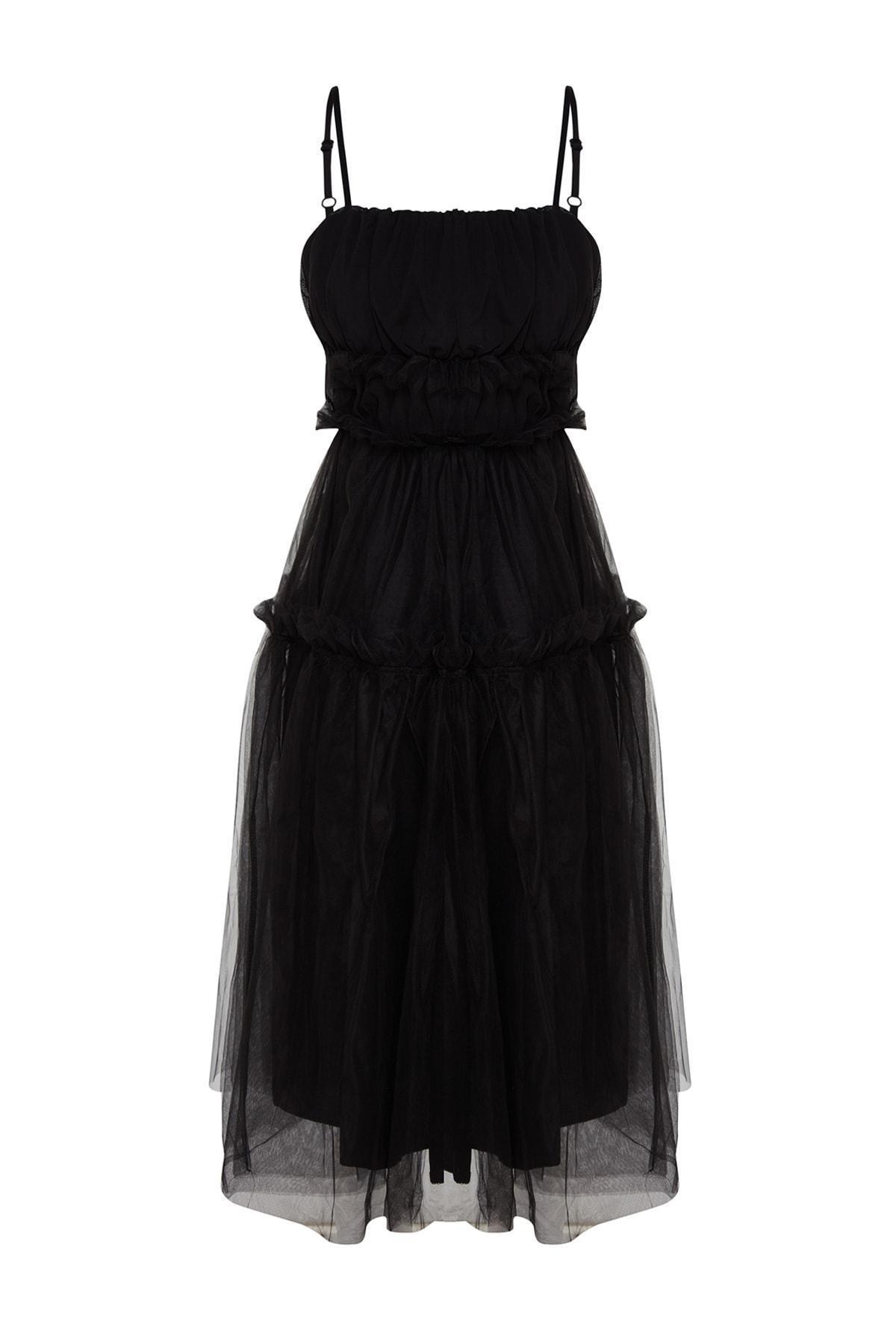 Black Square Collar Skater Dress, , large image number 5