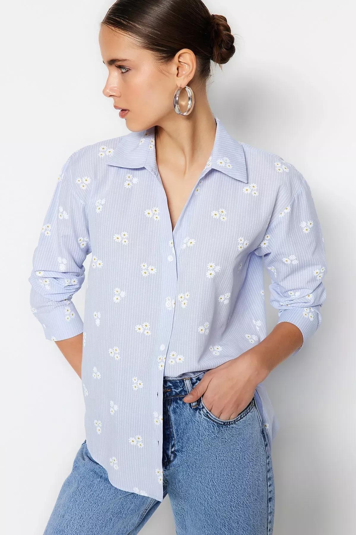 Blue Floral Shirt, Blue, large image number 0