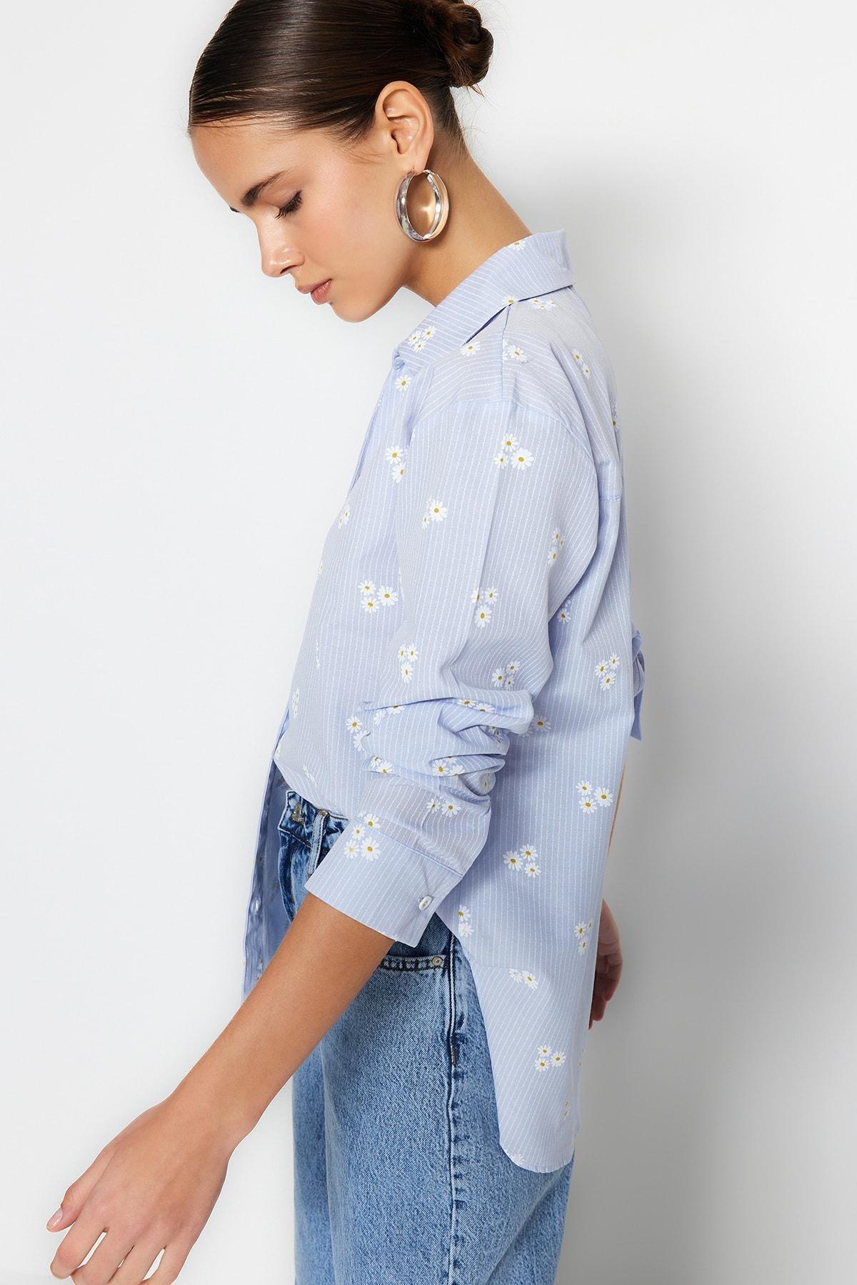 Trendyol - Blue Floral Shirt