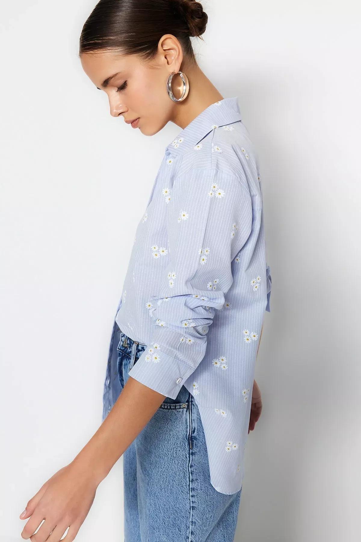 Blue Floral Shirt, Blue, large image number 1