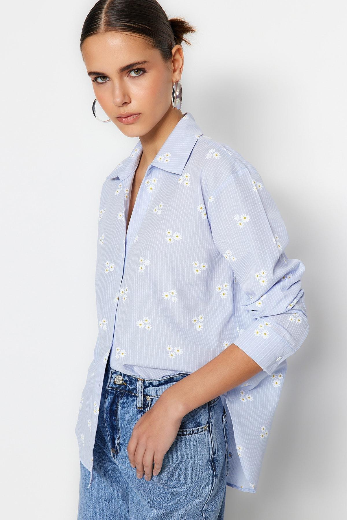 Trendyol - Blue Floral Shirt