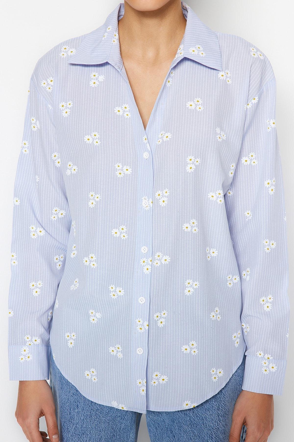 Trendyol - Blue Floral Shirt