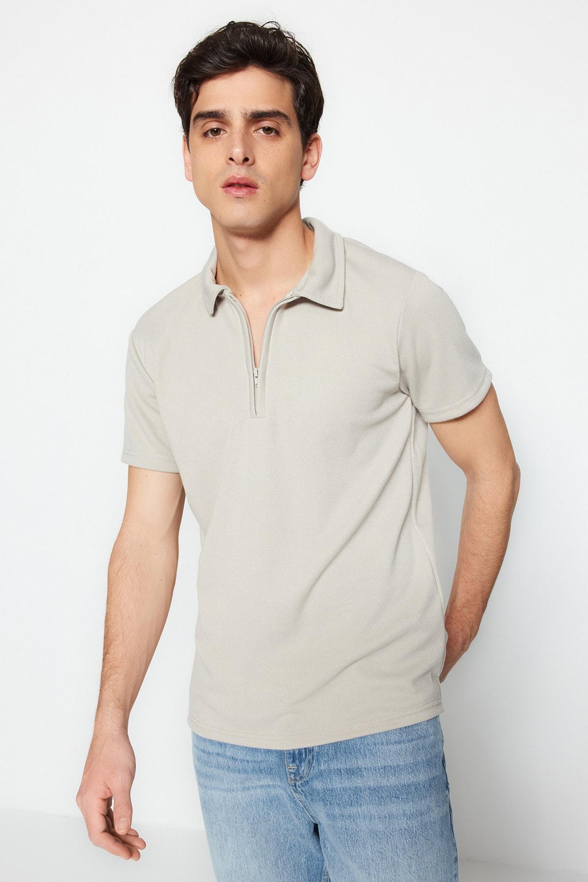 Gray Fitted Polo Neck T-Shirt, , large image number 0