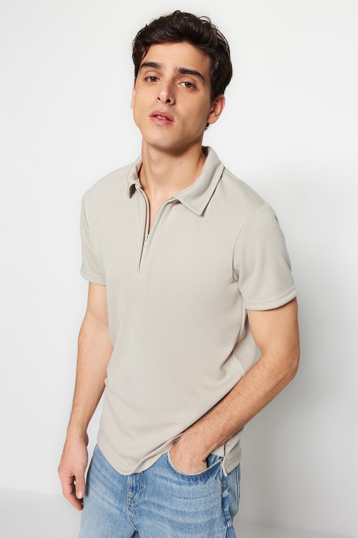 Gray Fitted Polo Neck T-Shirt, , large image number 2