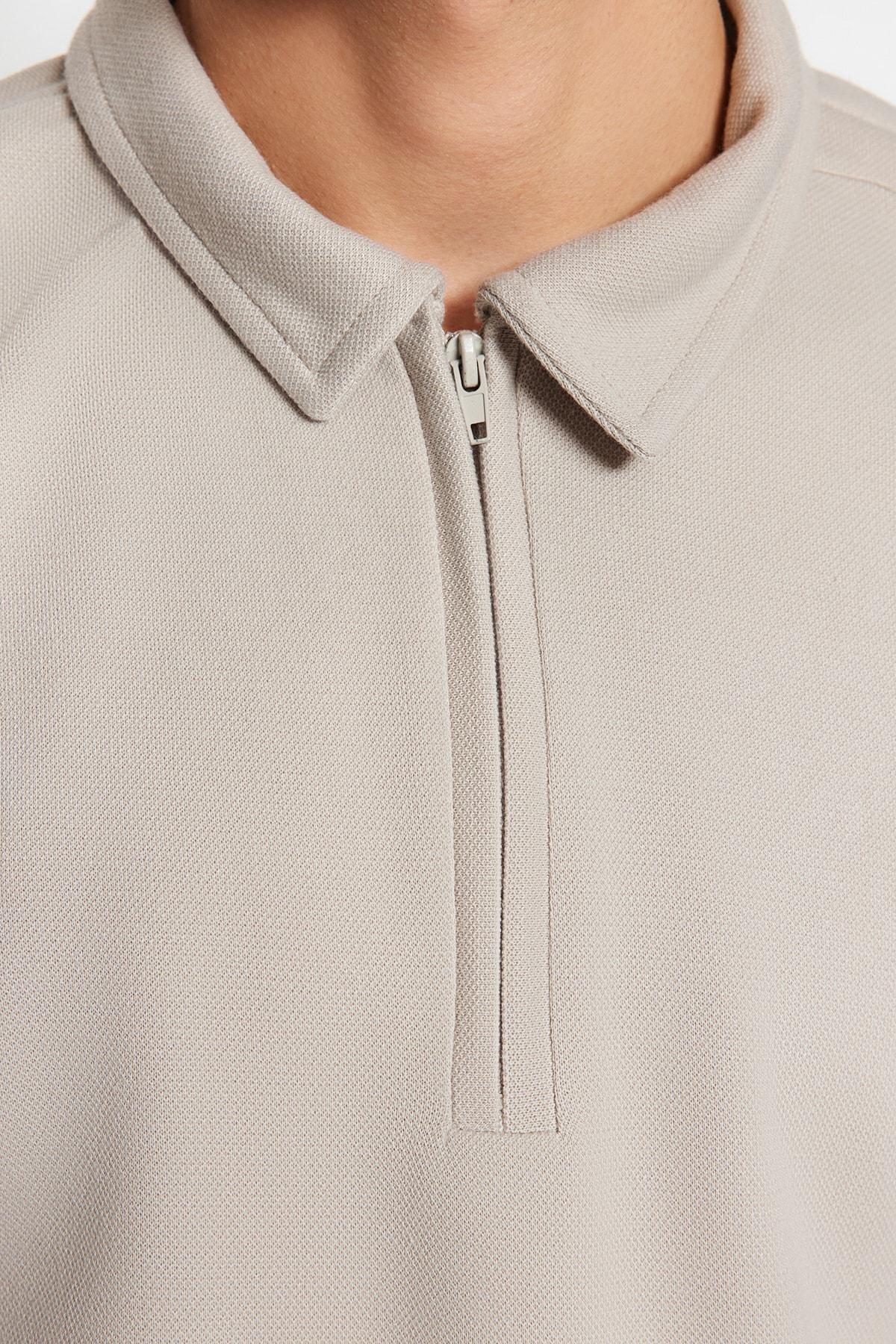 Gray Fitted Polo Neck T-Shirt, , large image number 4
