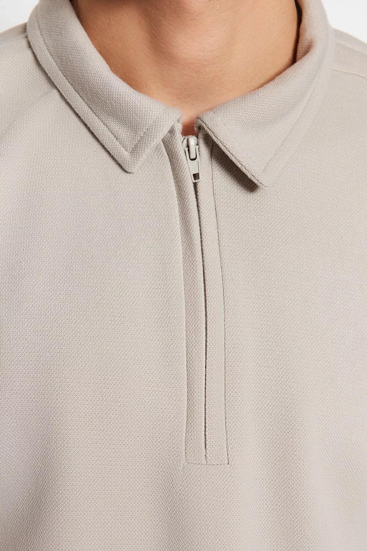 Gray Fitted Polo Neck T-Shirt, Gray, large image number 4