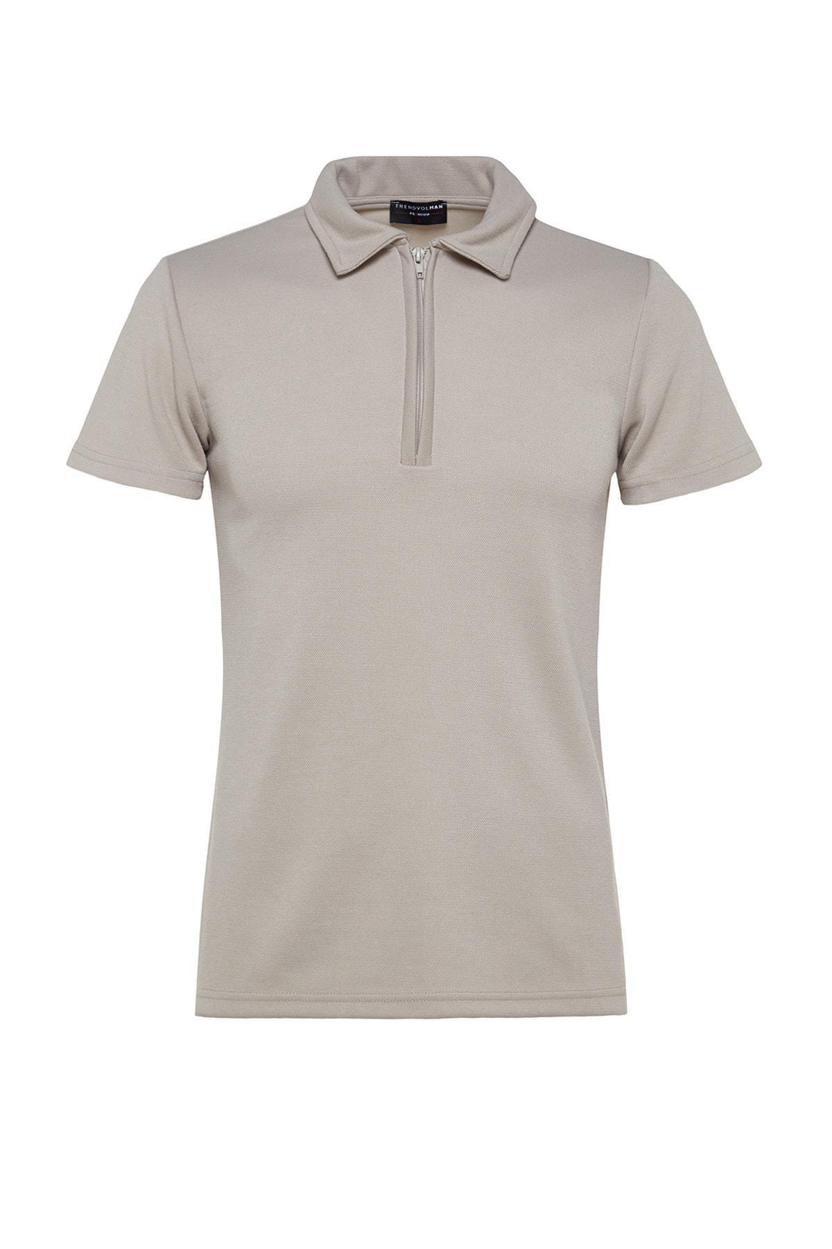 Gray Fitted Polo Neck T-Shirt, , large image number 5