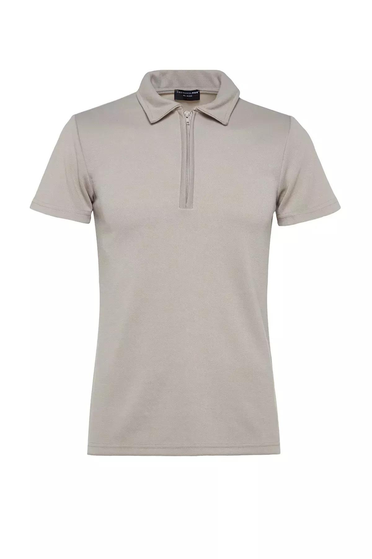Gray Fitted Polo Neck T-Shirt, Gray, large image number 5
