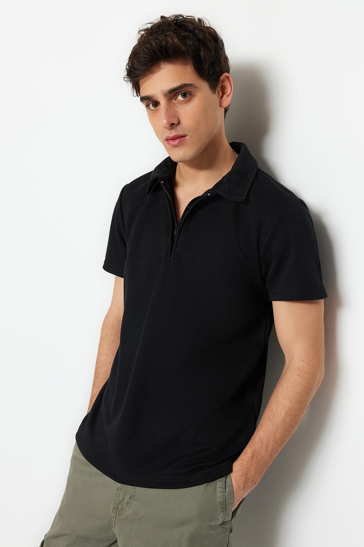 Black Fitted Polo Neck T-Shirt, , large image number 0