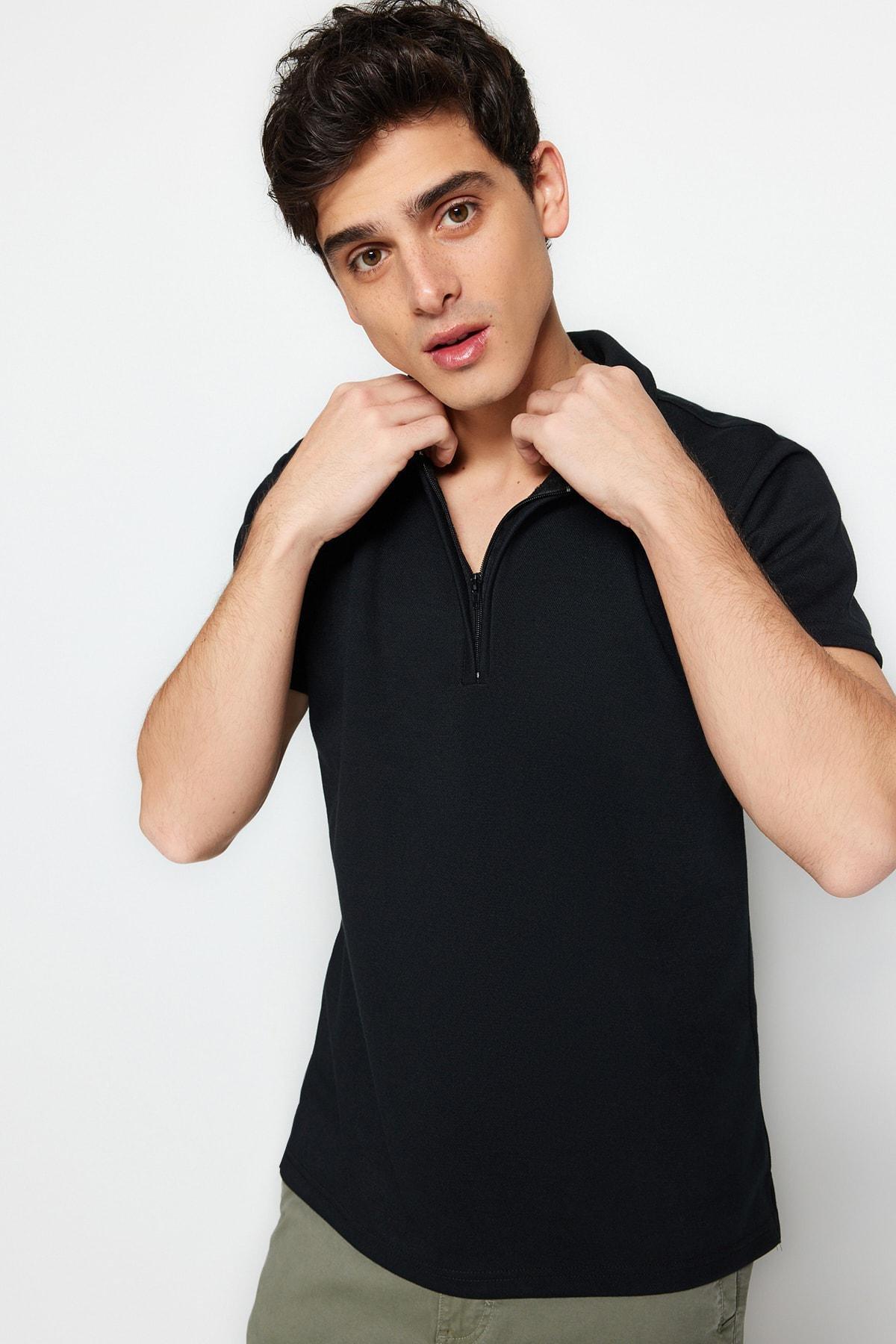 Black Fitted Polo Neck T-Shirt, , large image number 2