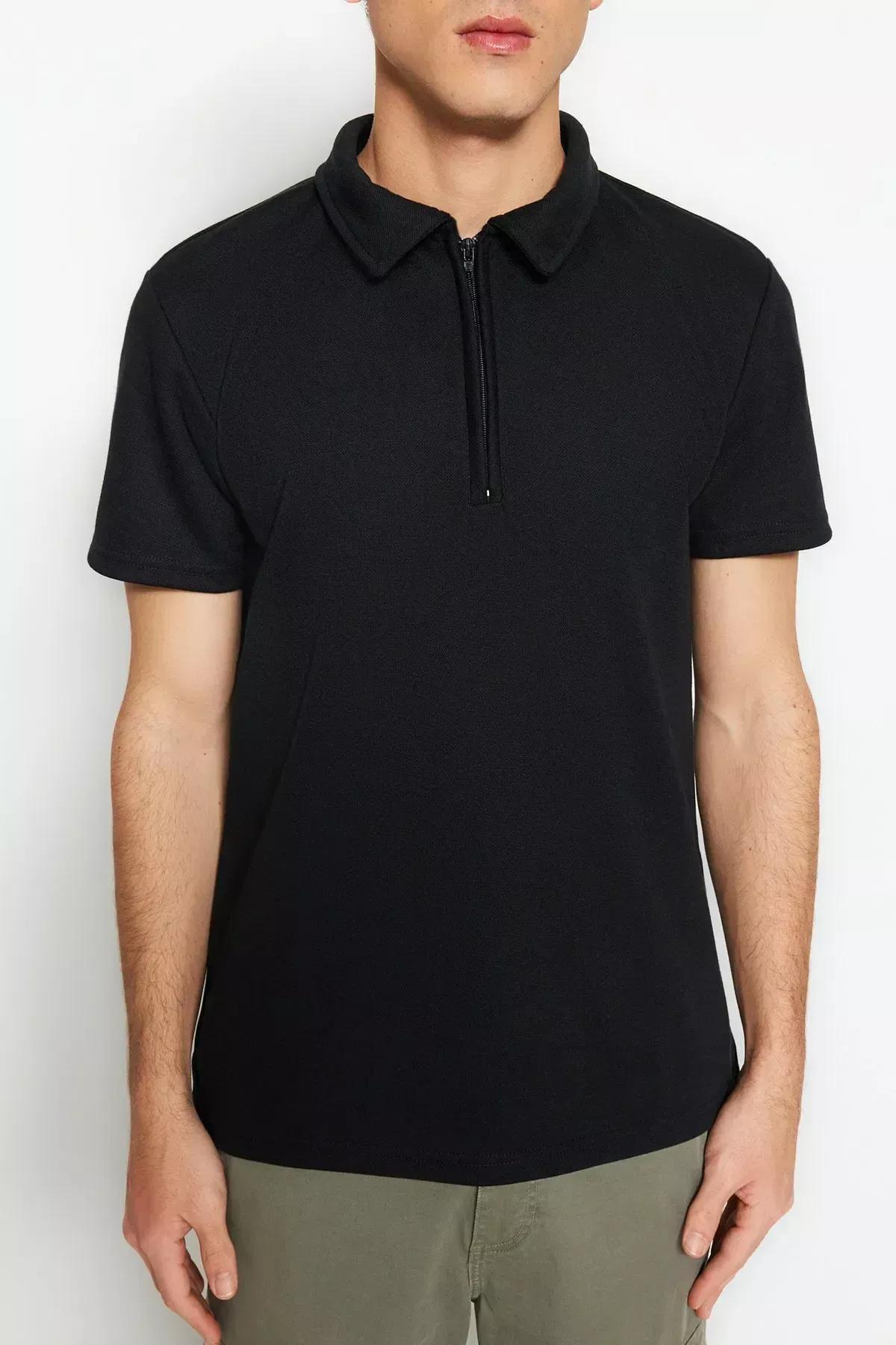 Black Fitted Polo Neck T-Shirt, , large image number 3