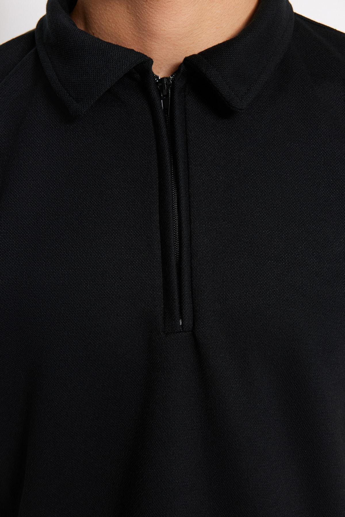 Black Fitted Polo Neck T-Shirt, , large image number 4